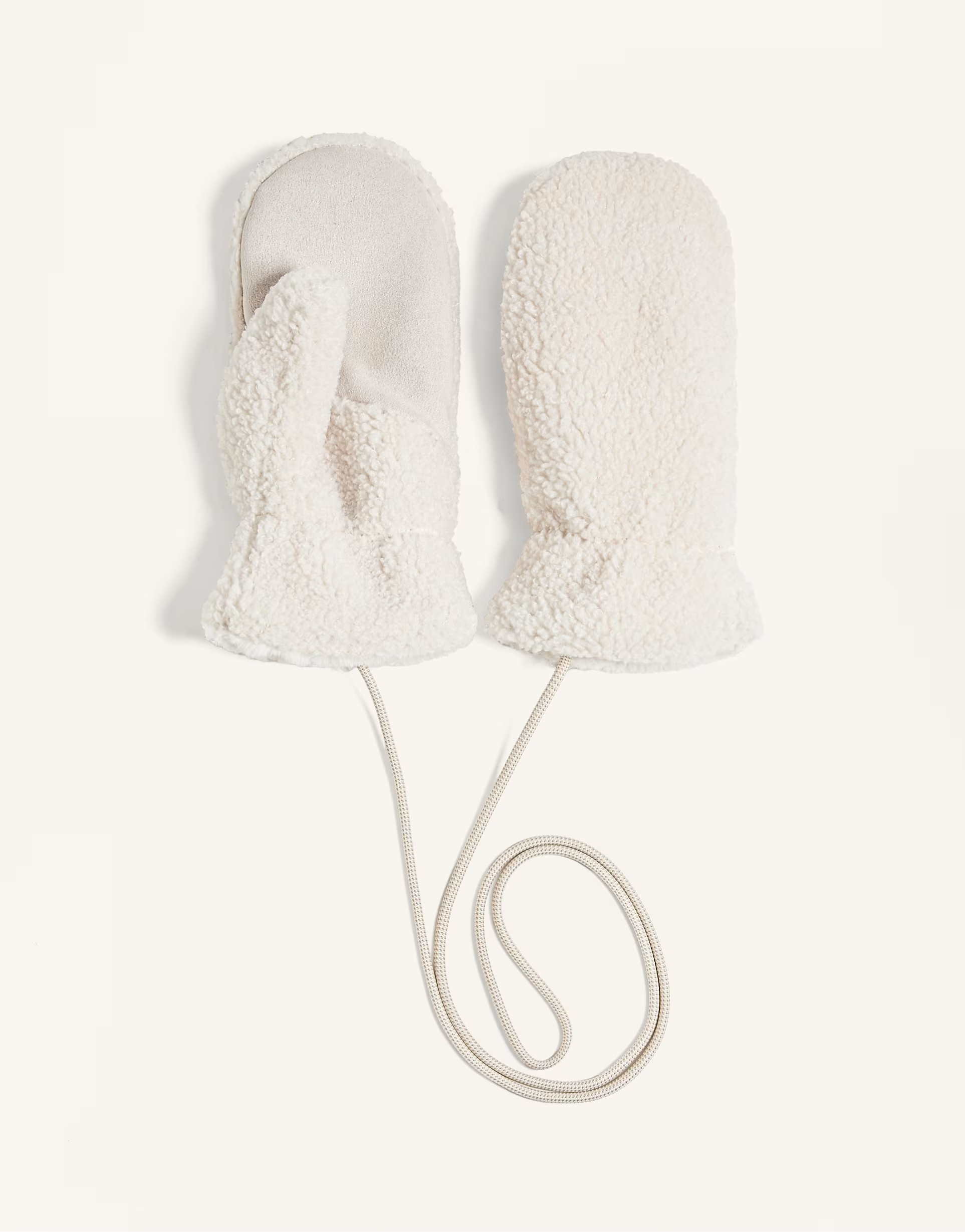 OYSHO Faux shearling mittens with cord in ecru | ASOS (Global)