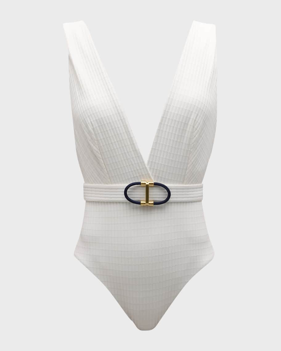 Alight Texture Plunge One-Piece Swimsuit | Neiman Marcus