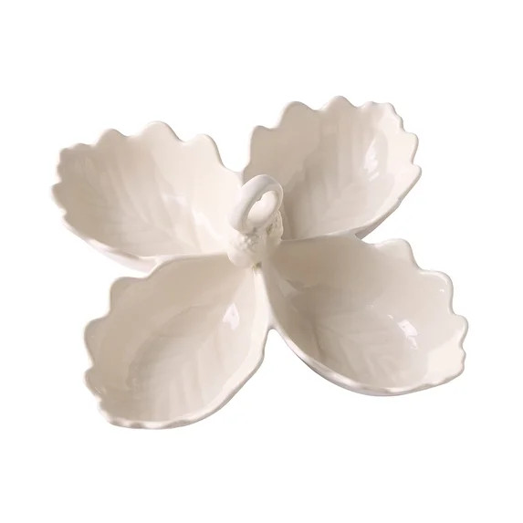 Better Homes & Gardens Cream Figural 4-Leaf Stoneware Sectional Serving Bowl, 10" | Walmart (US)