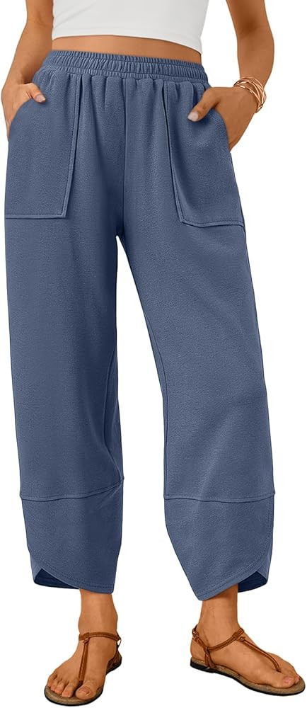 Trendy Queen Women's Wide Leg Pants, Soft Cotton Blend with Pockets for Casual Summer Black XL at... | Amazon (US)