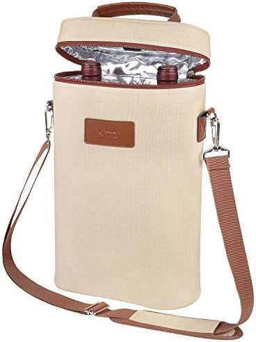 Tirrinia 2 Bottle Wine Tote Carrier - Leakproof & Insulated Padded Versatile Canvas Cooler Bag fo... | Amazon (US)