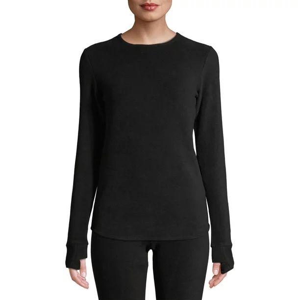 ClimateRight by Cuddl Duds Women's Stretch Fleece Base Layer Crewneck Thermal Top with Cuff Thumb... | Walmart (US)