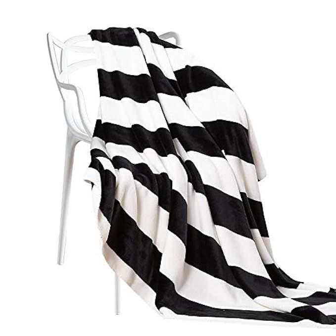 NTBAY Flannel Throw Blankets Super Soft with Black and White Stripe (51"x 68") | Amazon (US)