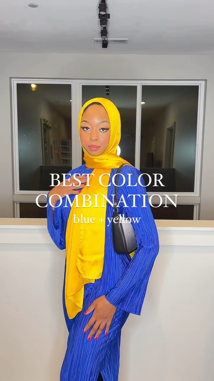 Blue & Yellow Outfit 

Blue Long Dress 
Yellow Hijab 
Black Leather Jacket with Belt 
#modestfashion #hijab 

#LTKbeauty