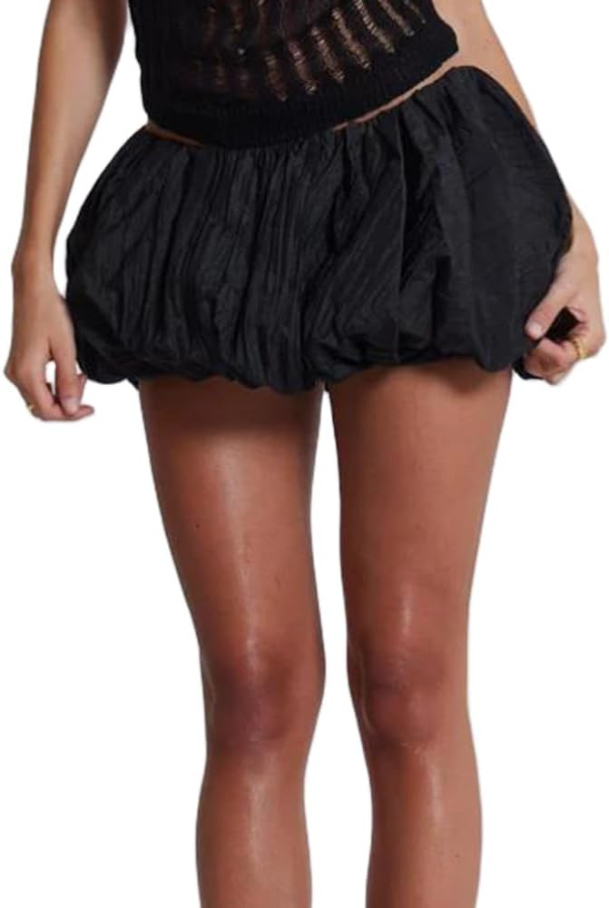 Women Y2k Ruffle Bubble Skirt Cute High Waist Mini Skirt Balloon Short Skirt Layered Pleated A Li... | Amazon (US)