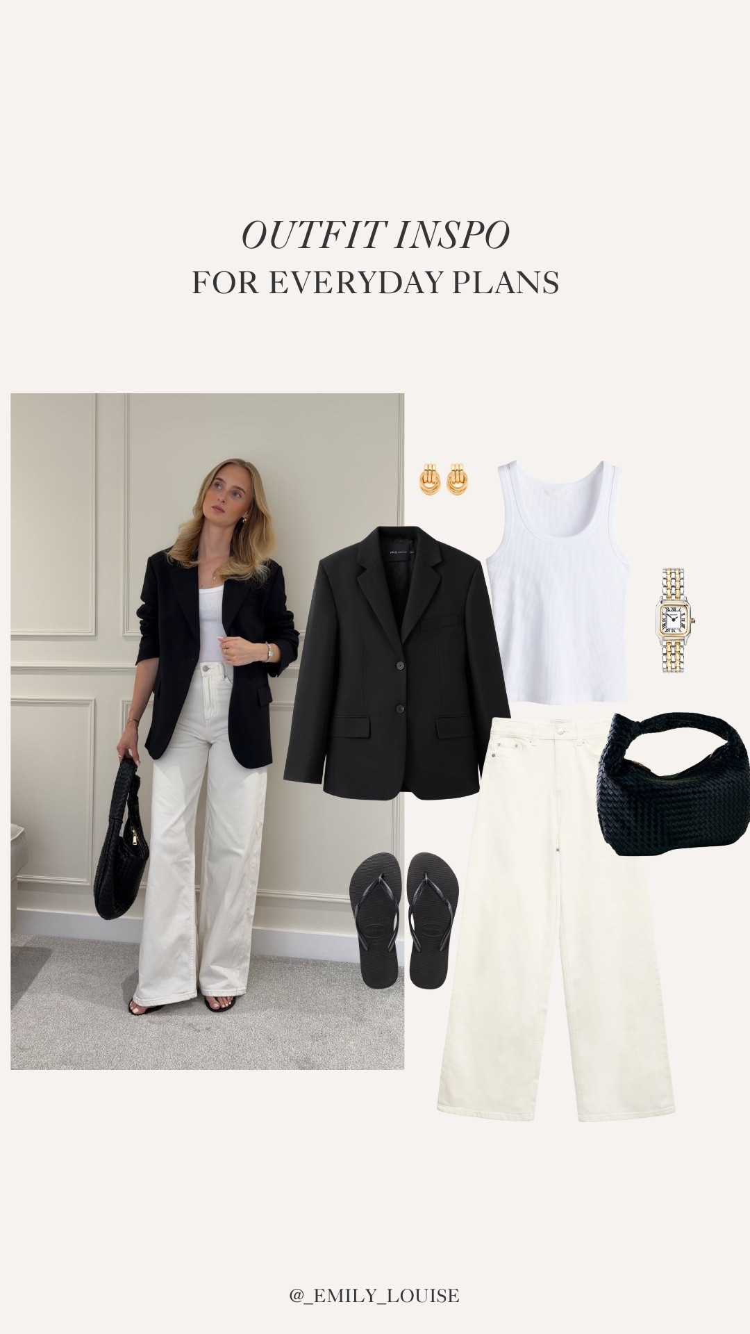 Outfit inspo for casual lunch plans 🤍

A simple all-white base paired with black accessories and an oversized blazer. One of those outfit formulas that always feels chic, effortless and easy to recreate.

#LTKsummer #LTKuk #LTKjeans