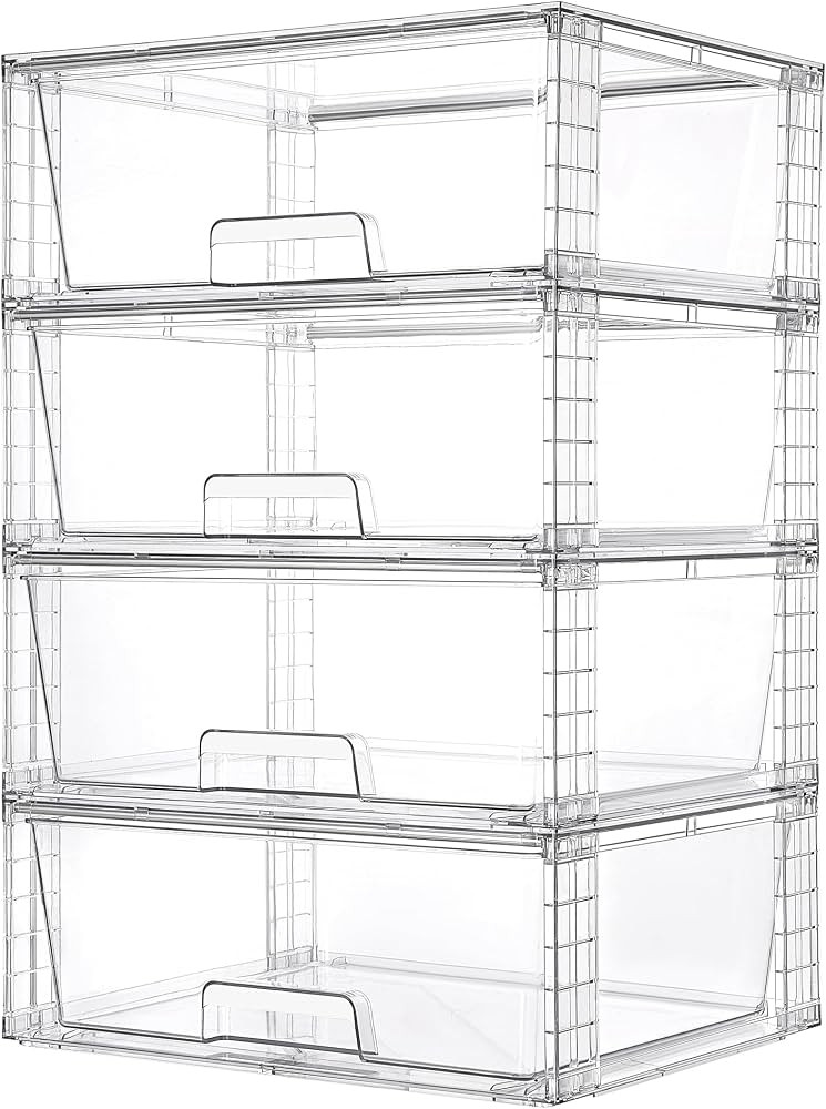 Vtopmart 4 Pack Large Stackable Storage Drawers,Easily Assemble Clear Acrylic Bathroom Closet Und... | Amazon (US)
