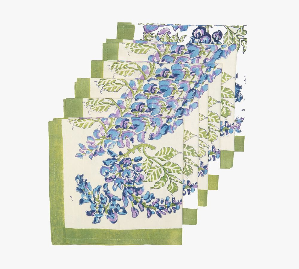 Wisteria Blockprint Cotton Napkins, Set of 6 | Pottery Barn (US)
