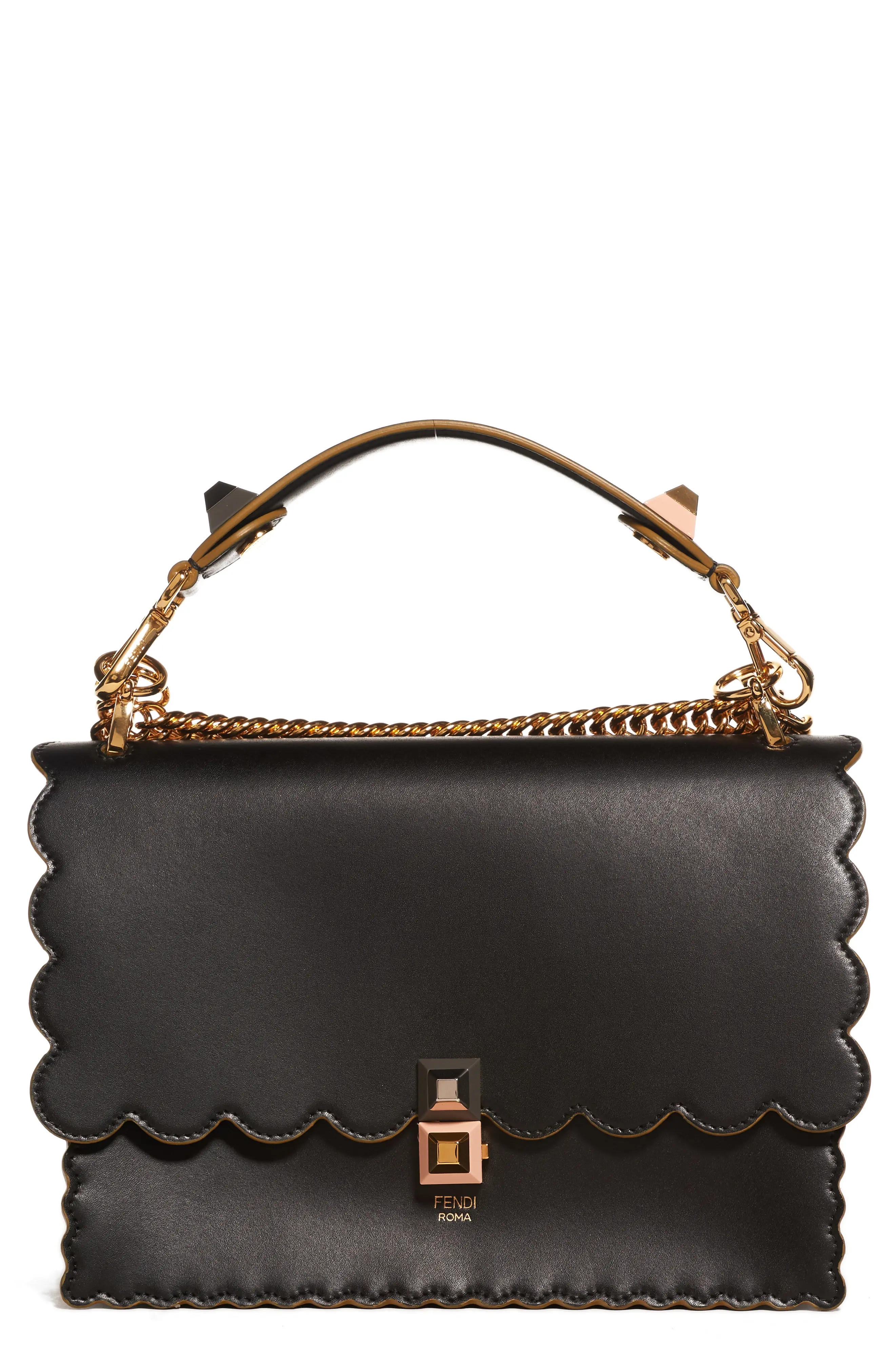 Fendi Kan I Scallop Leather Shoulder Bag - Black | Nordstrom
