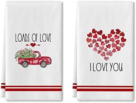 Artoid Mode Love Heart Truck Kitchen Dish Towels, 18 x 26 Inch Seasonal Valentine's Day Anniversary  | Amazon (US)