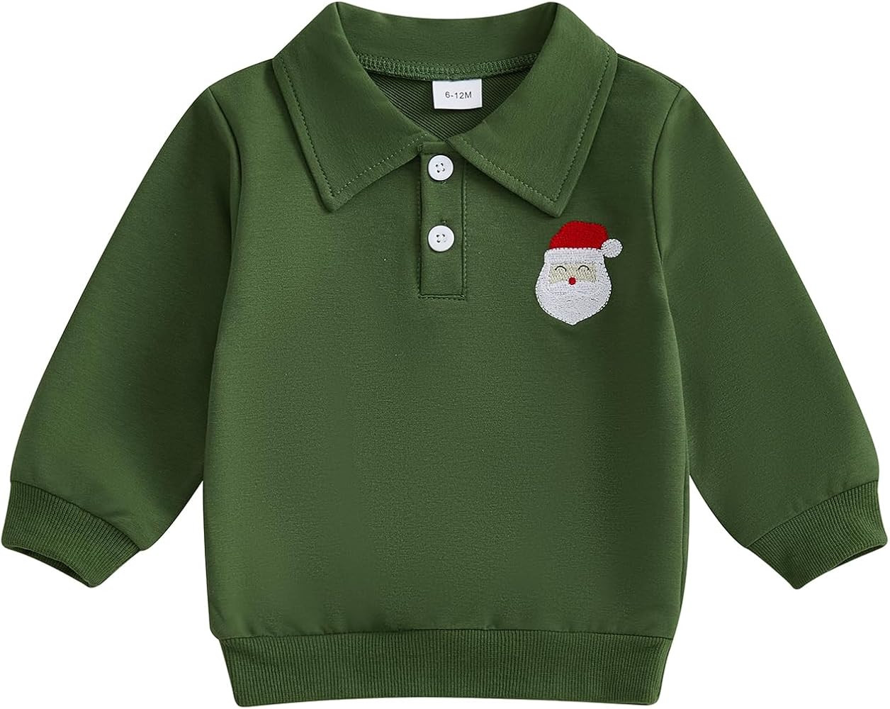 Toddler Baby Boy Girl Christmas Sweatshirt Santa Claus Embroidery Long Sleeve Button Shirt Fall W... | Amazon (US)
