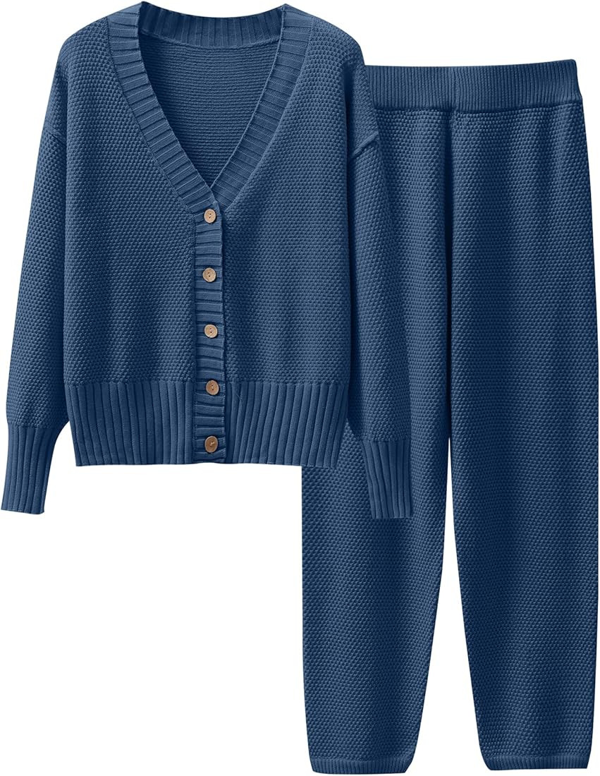 Caracilia Womens 2 Piece Outfits Lounge Set V Neck Cardigan Sweater Pants Sets Knit Matching Loun... | Amazon (US)