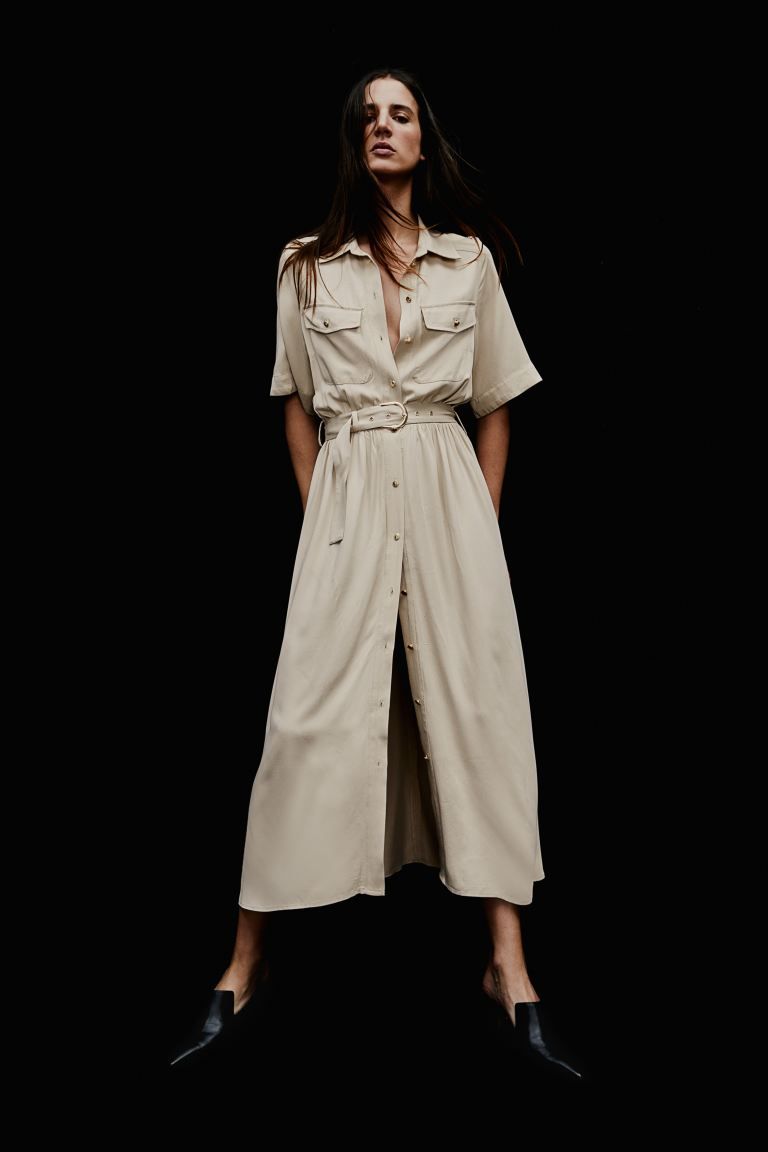 Belted shirt dress - Light beige - Ladies | H&M GB | H&M (UK, MY, IN, SG, PH, TW, HK)
