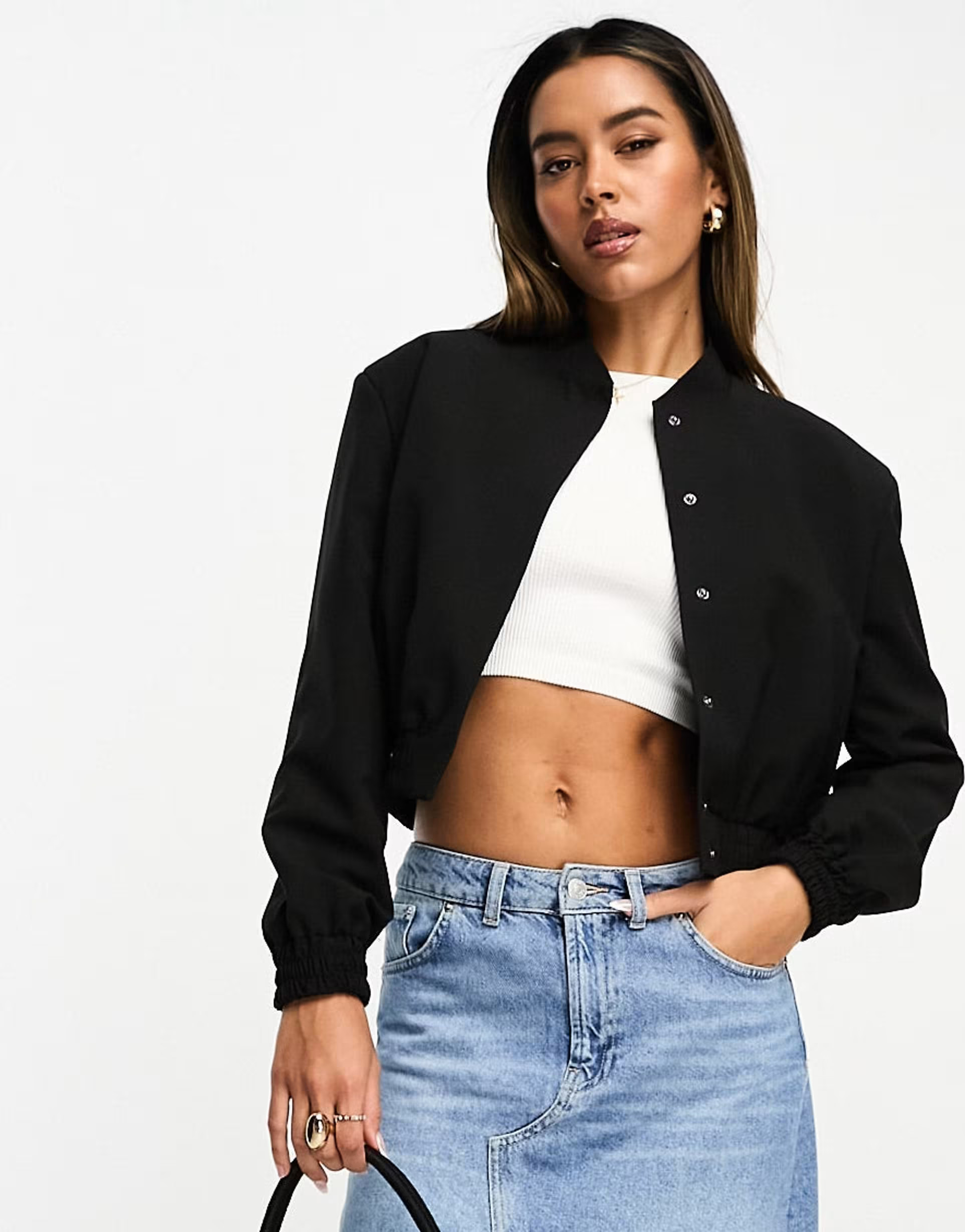 ASOS DESIGN tailored bomber jacket with strong shoulder in black | ASOS (Global)