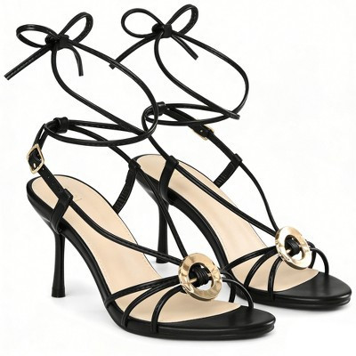 BLISSFUL STEP Strappy Sandals Open Toe Lace Up Stiletto Heel Sandals for Women 6 Black | Target