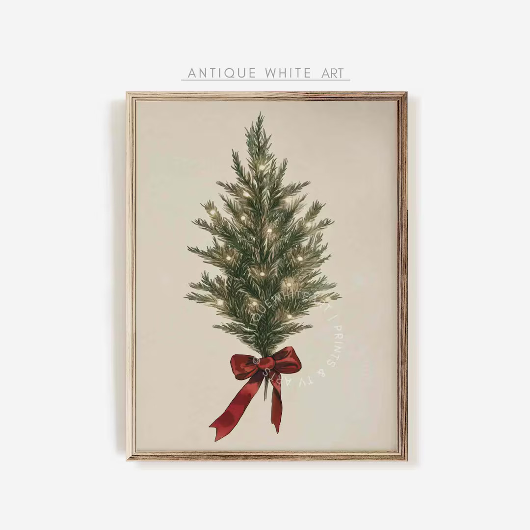 Vintage Christmas Tree Print, Printable Christmas Wall Art, Winter Moody Botanical Print, Holiday... | Etsy (US)