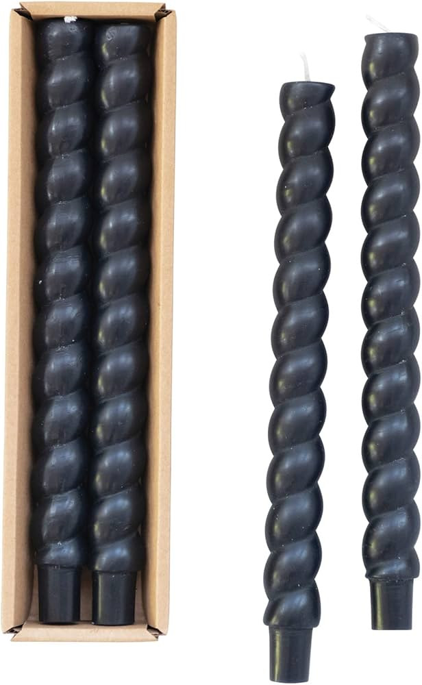 Creative Co-Op S/2 Unscented Twisted Taper Candle, Black | Amazon (US)