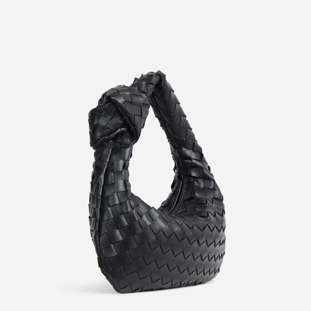 Aitana Woven Knotted Detail Grab Bag In Black Faux Leather | EGO (UK)