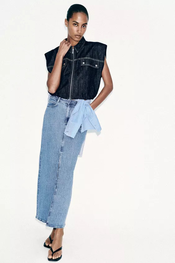 Z1975 DENIM MIDI SKIRT WITH SLIT | Zara US