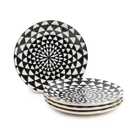 Thyme & Table Dinnerware Black and White Medallion Stoneware Dinner Plates, 4 pack | Walmart (US)