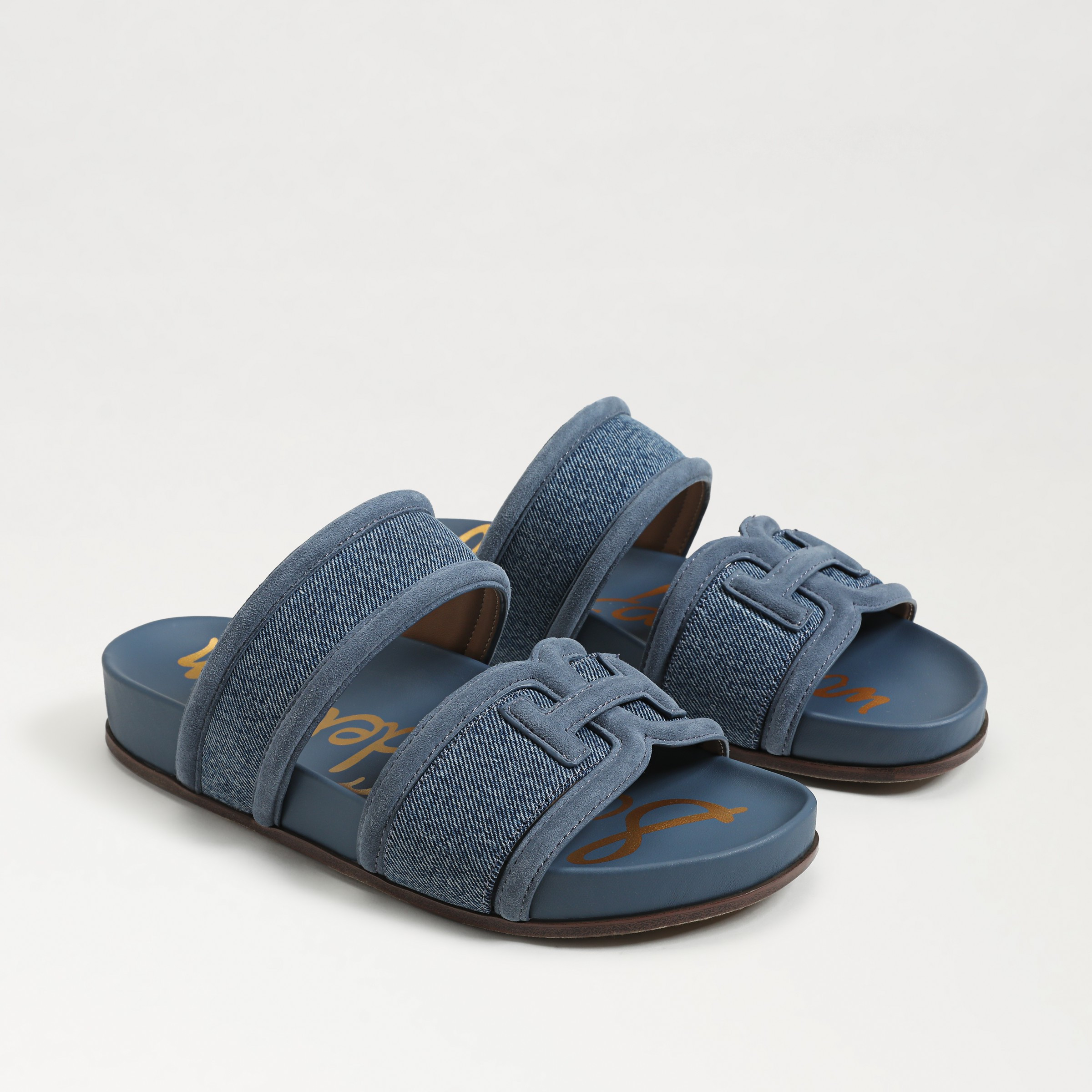 Sam Edelman Rowan Slide Footbed Sandal Blue Stone Denim/Suede | Sam Edelman