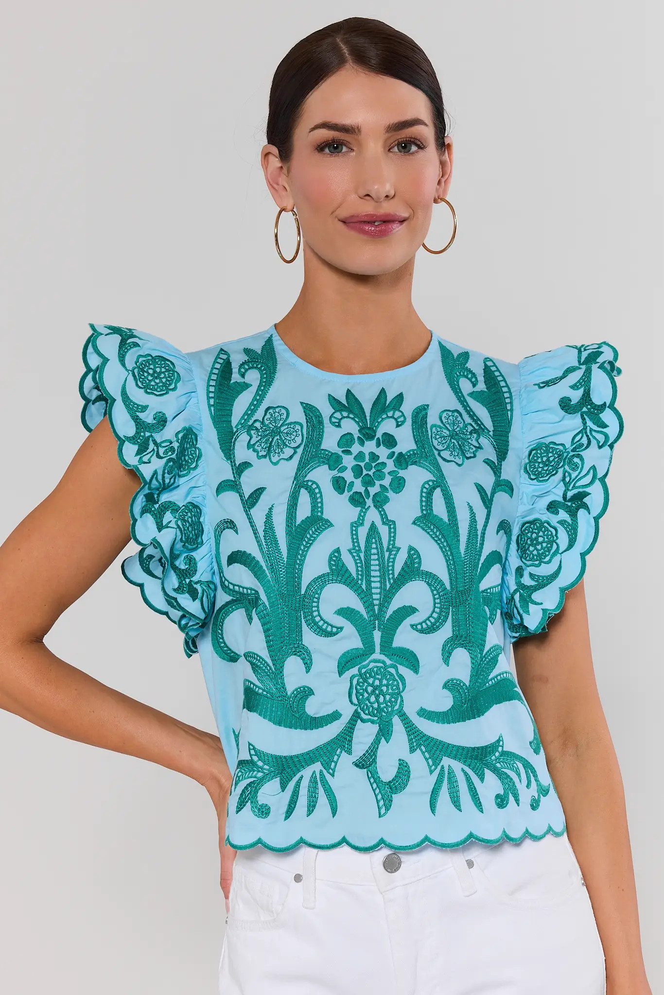 Bradley Turquoise Embroidered Top by THML | Avara