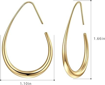 Lightweight Teardrop Hoop Earrings for Women - 14k Gold/White Gold Plated Large Oval Pull Through... | Amazon (US)