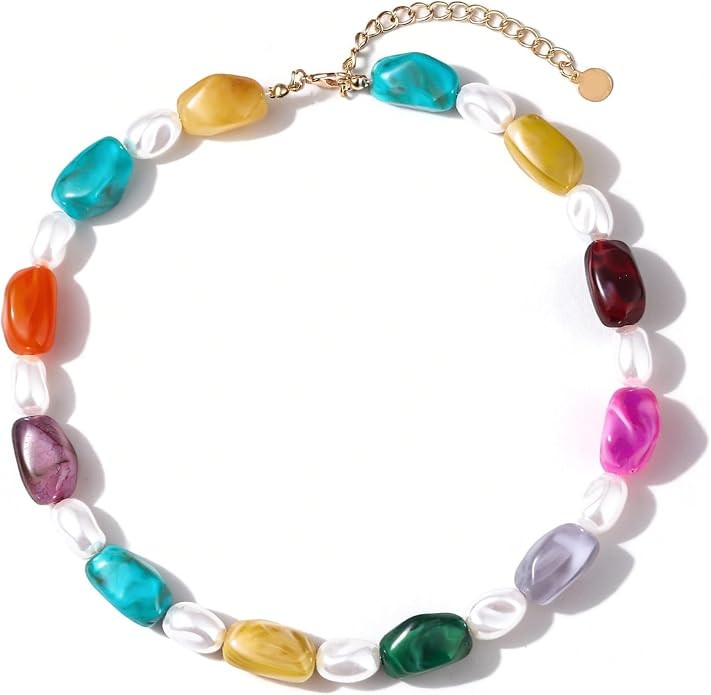 Colorful Beaded Necklace for Women Unique Resin Beads Choker Necklaces Boho Statement Chunky Neck... | Amazon (US)