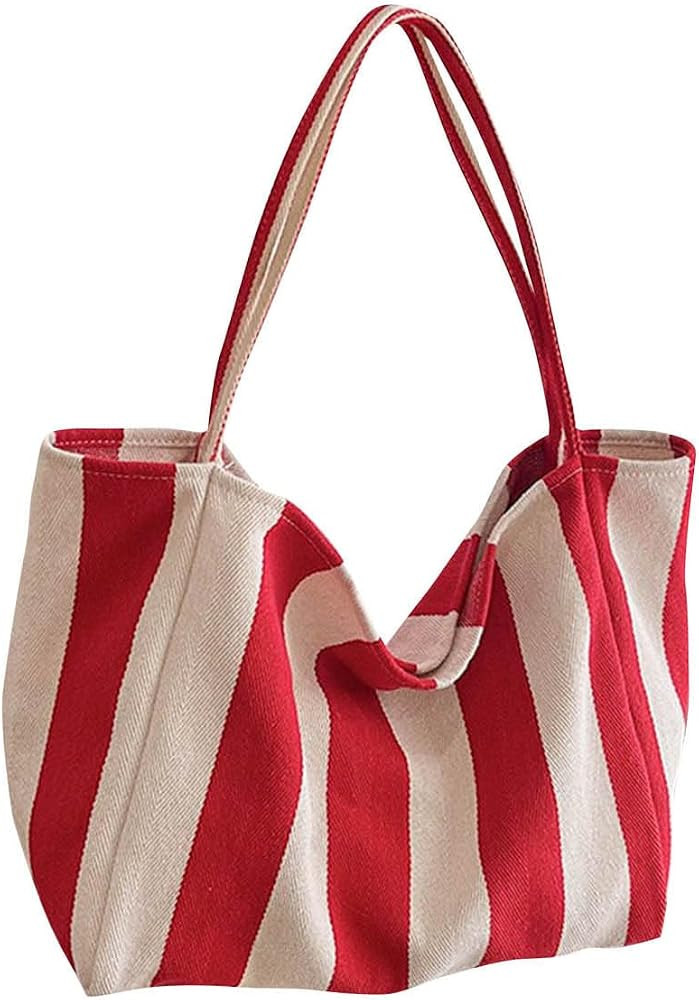 Casual Striped Canvas Tote Bag:Large Reusable Shopping Beach Bag for Women Vacation Hiking Purse ... | Amazon (US)