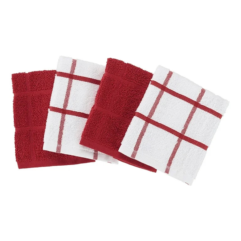 Mainstays 4-Pack 12”x12” Woven Kitchen Dish Cloth Set, Red Sedona | Walmart (US)