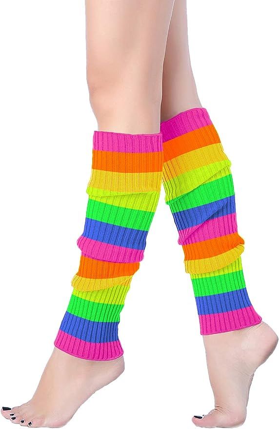 v28 Women Juniors Neon Ribbed Leg Warmers for 80s Eighty's Party Sports Yoga | Amazon (US)