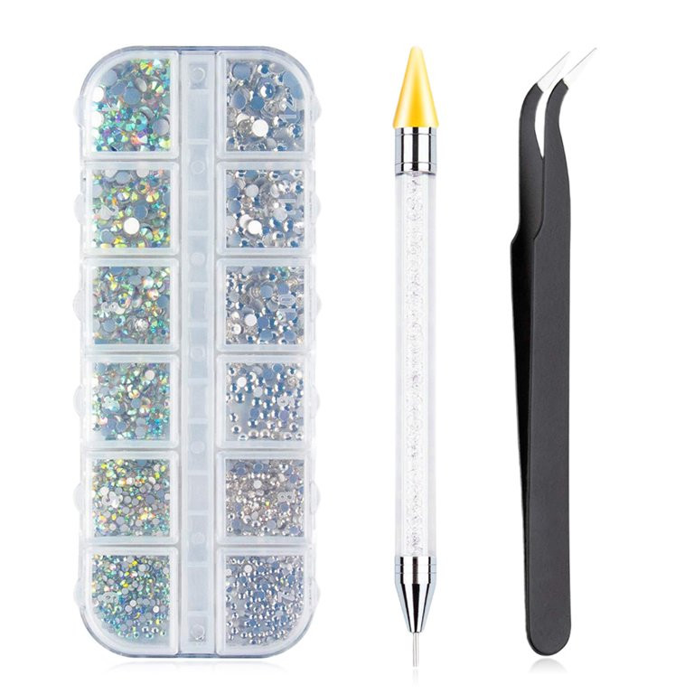 Flat back rhinestone, crystal AB rhinestone nail art gem, with pick up tweezers and rhinestone se... | Walmart (US)