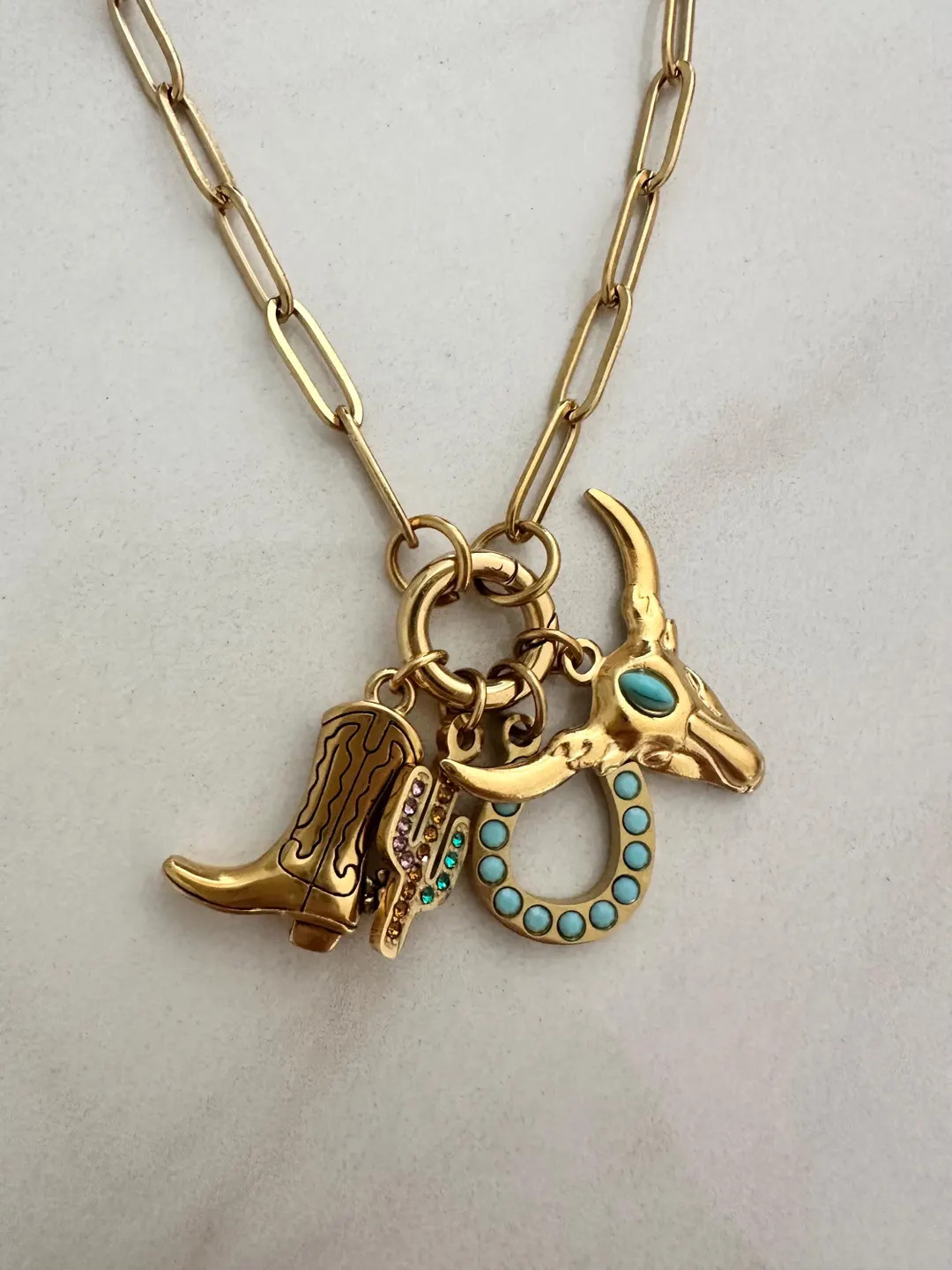 18k Gold Western Charms Paperclip Chain Necklace | Etsy (US)