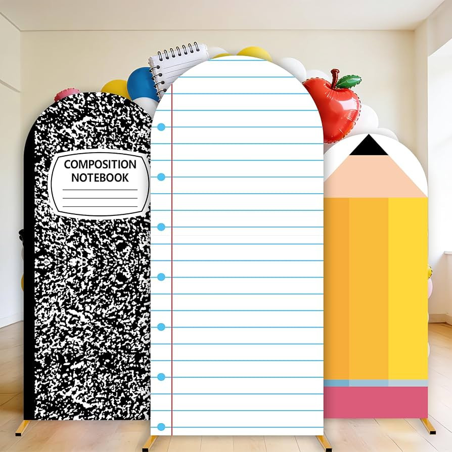 3 Pcs Back to School Composition Notebook Arch Backdrop Cover 4Ft 5Ft 6Ft Notebook Paper Pencil F... | Amazon (US)