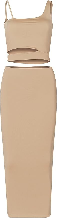 PRIMODA Women's Sexy Asymmetrical Spaghetti Strap Dress Square Neck Sleeveless Bodycon Midi Club ... | Amazon (US)