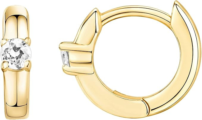 PAVOI 14K Gold Plated 925 Sterling Silver Post Ultra Thick Huggie Earring | Women's Mini Hoop Ear... | Amazon (US)