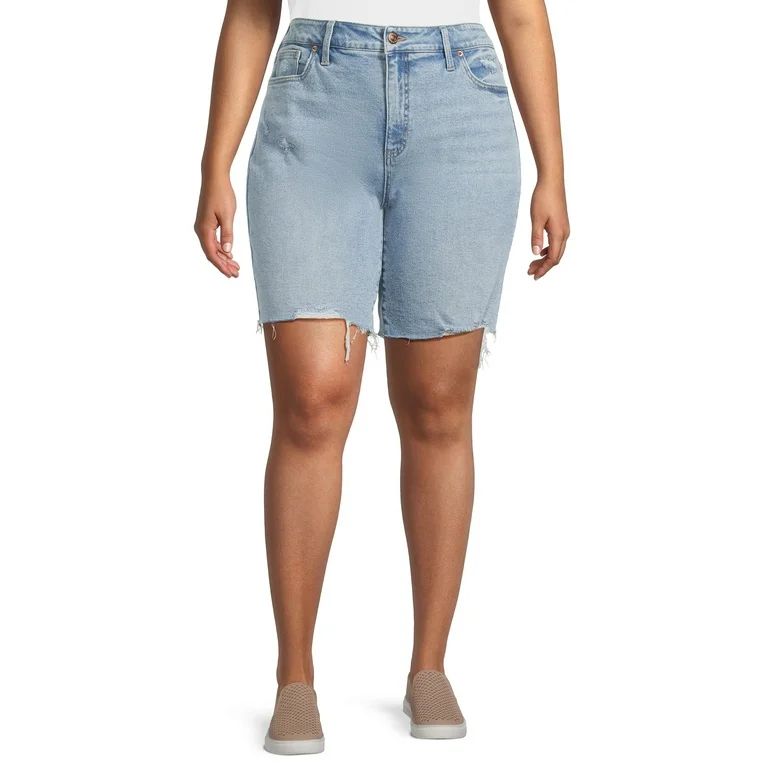 Terra & Sky Women's Plus Size Destructed Bermuda Short, Sizes 16W-26W - Walmart.com | Walmart (US)