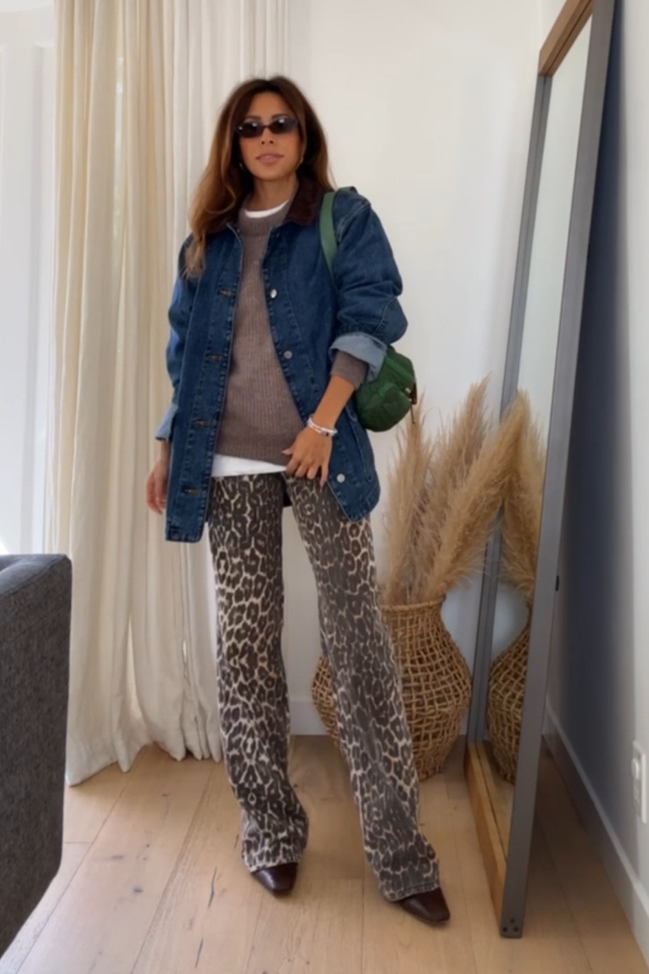 winter outfit idea | linked similar leopard pants. see my IG for exact! Sized up two sizes in the denim jacket for an oversized fir. 

#LTKStyleTip #LTKSeasonal