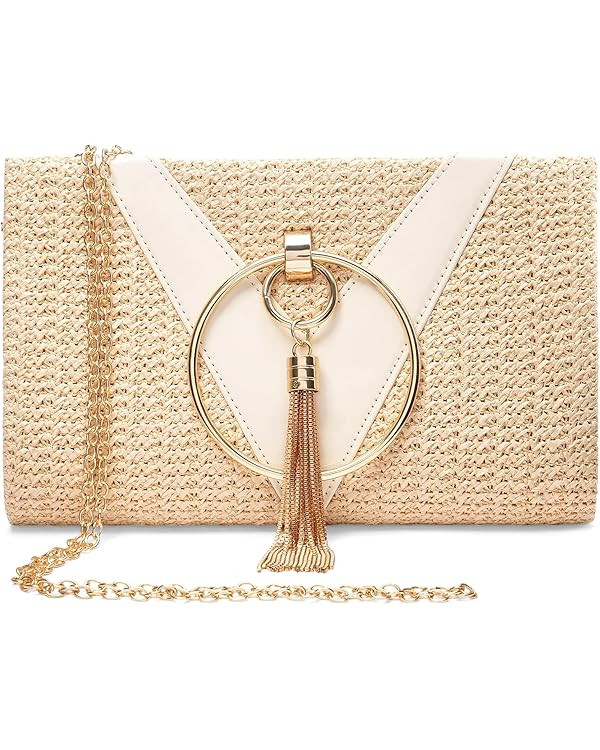 RNIEGA Tassels Straw Clutch Purses for Women Straw Handbags With Detachable Chain For Wedding, Pa... | Amazon (US)