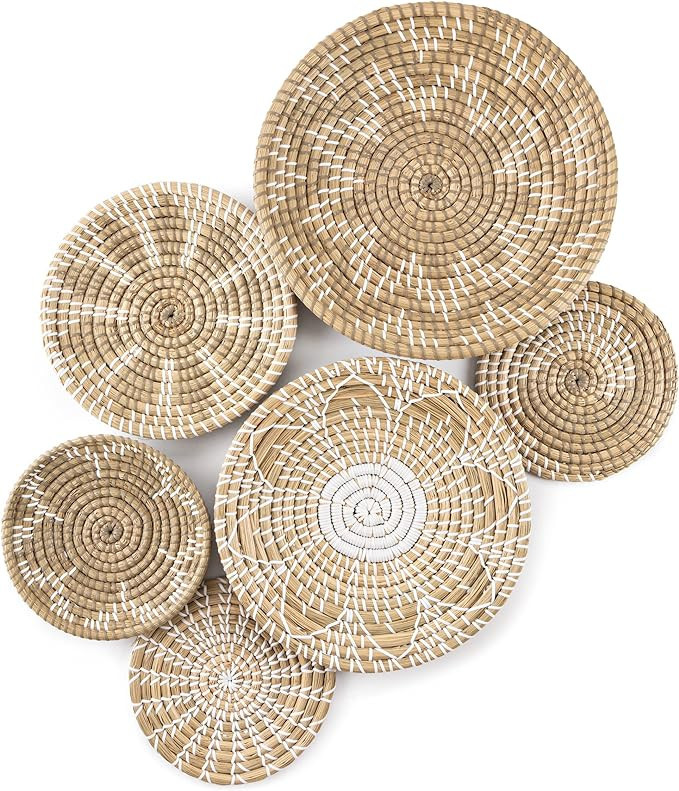Wall Basket Decor Boho Set of 6 - Handcrafted Seagrass Hanging Woven Wall Baskets for Coastal, Fa... | Amazon (US)
