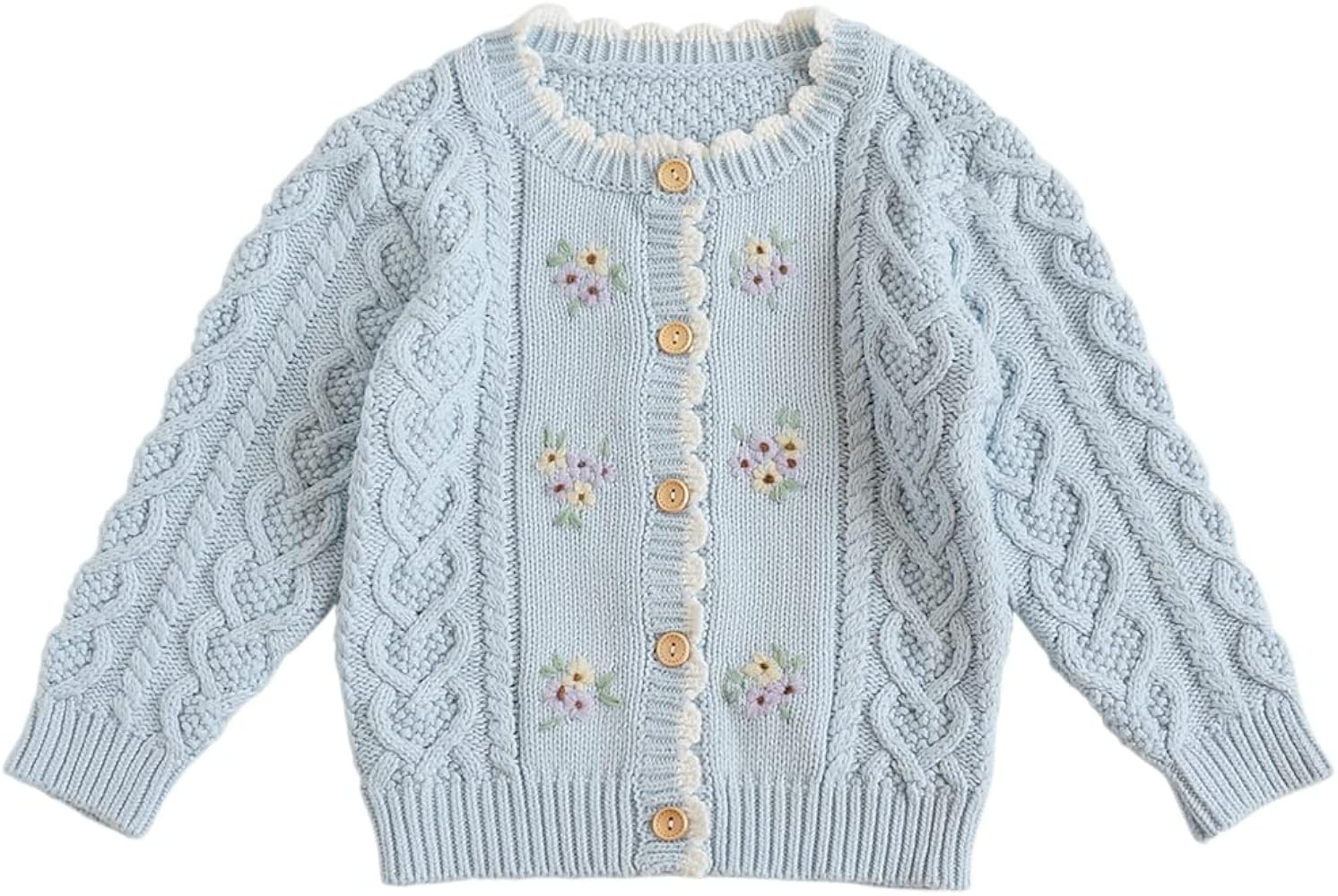 Baby Girls Knitted Cardigan Sweater Crewneck Knit Crochet Button Closure Cardigan Tops Coat Outwe... | Amazon (US)