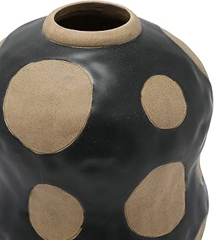 Creative Co-Op Stoneware Vase with Wax Relief Dots, Black and Cream, 7" L x 7" W x 8" H | Amazon (US)