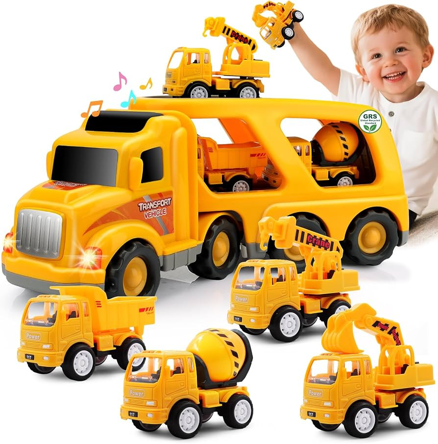 Nicmore Construction Truck Toddler Toys Car: Toys for 1 2 3 4 Year Old Boy 5 in 1 Carrier Toys fo... | Amazon (US)