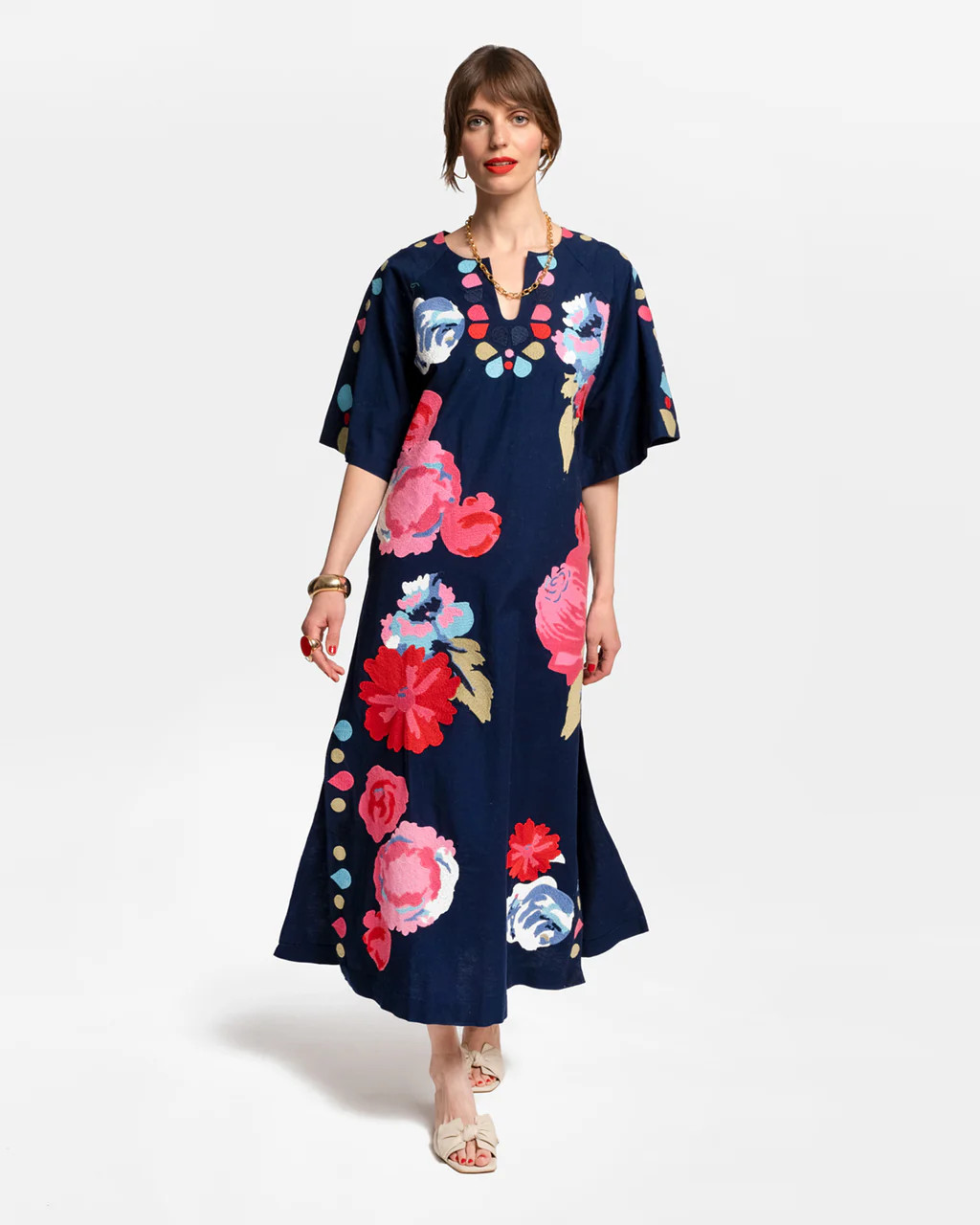 Delightful Caftan Peony Garden Navy Multi | Frances Valentine