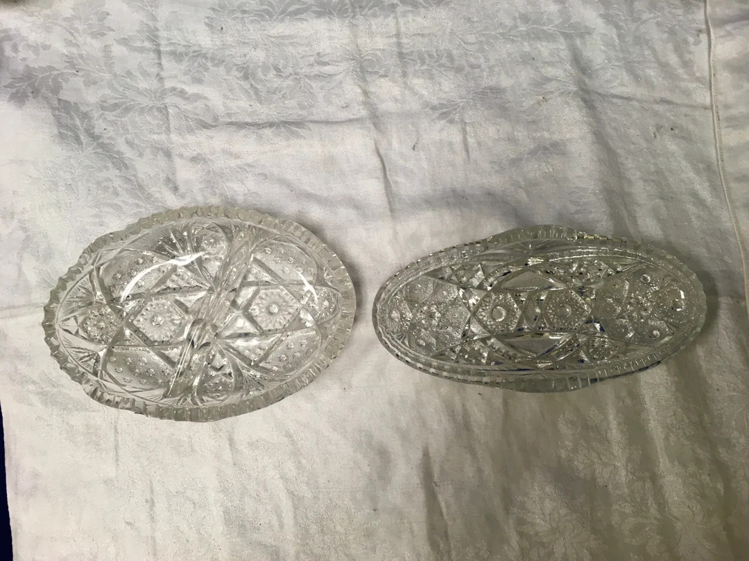 Lot of 2 Vintage Cut Glass Crystal Dishes. - Etsy | Etsy (US)