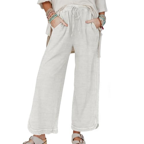 Hixiaohe Women's Casual Wide Leg Sweatpants High Waist Baggy Acid Wash Pants Drawstring Athletic ... | Amazon (US)