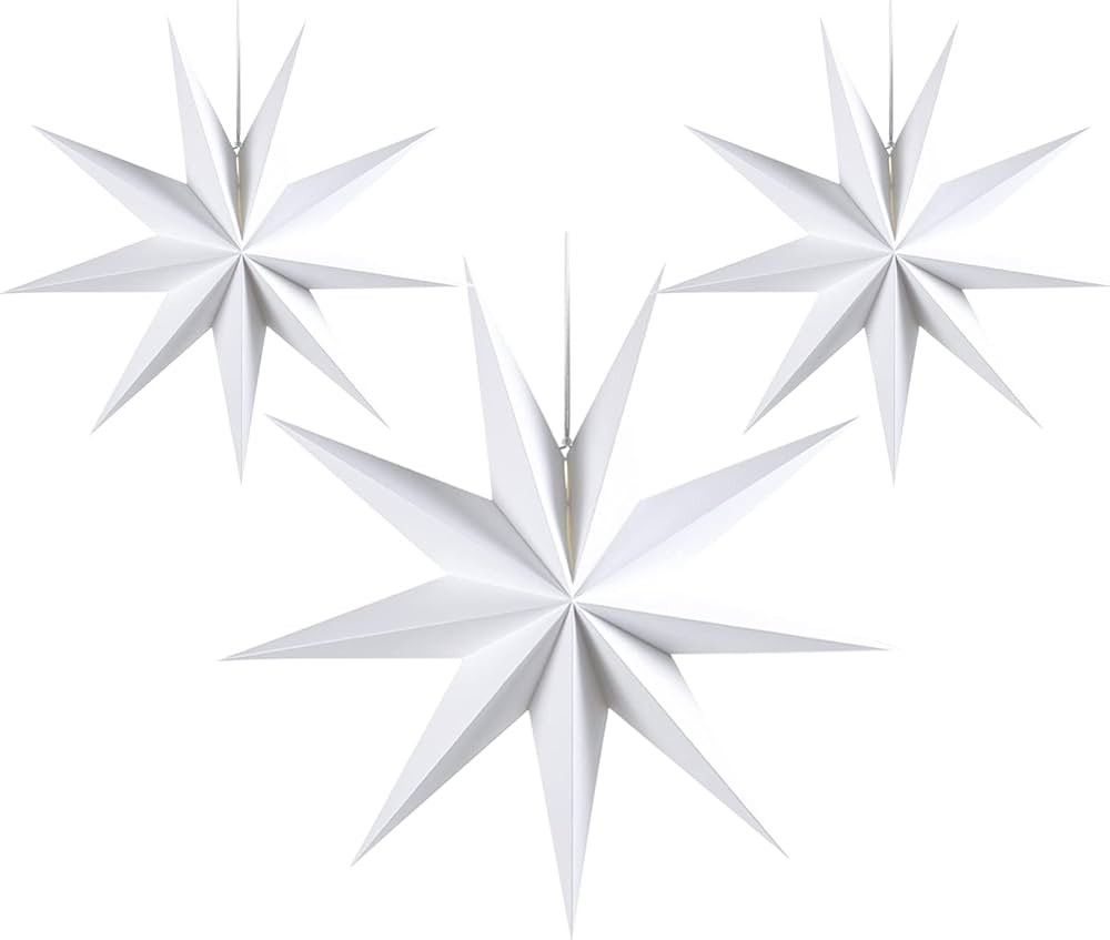 3Pcs 9-Pointed Paper Star Lanterns 12 Inch Hanging Lampshade Wedding Birthday Christmas Home Part... | Amazon (US)