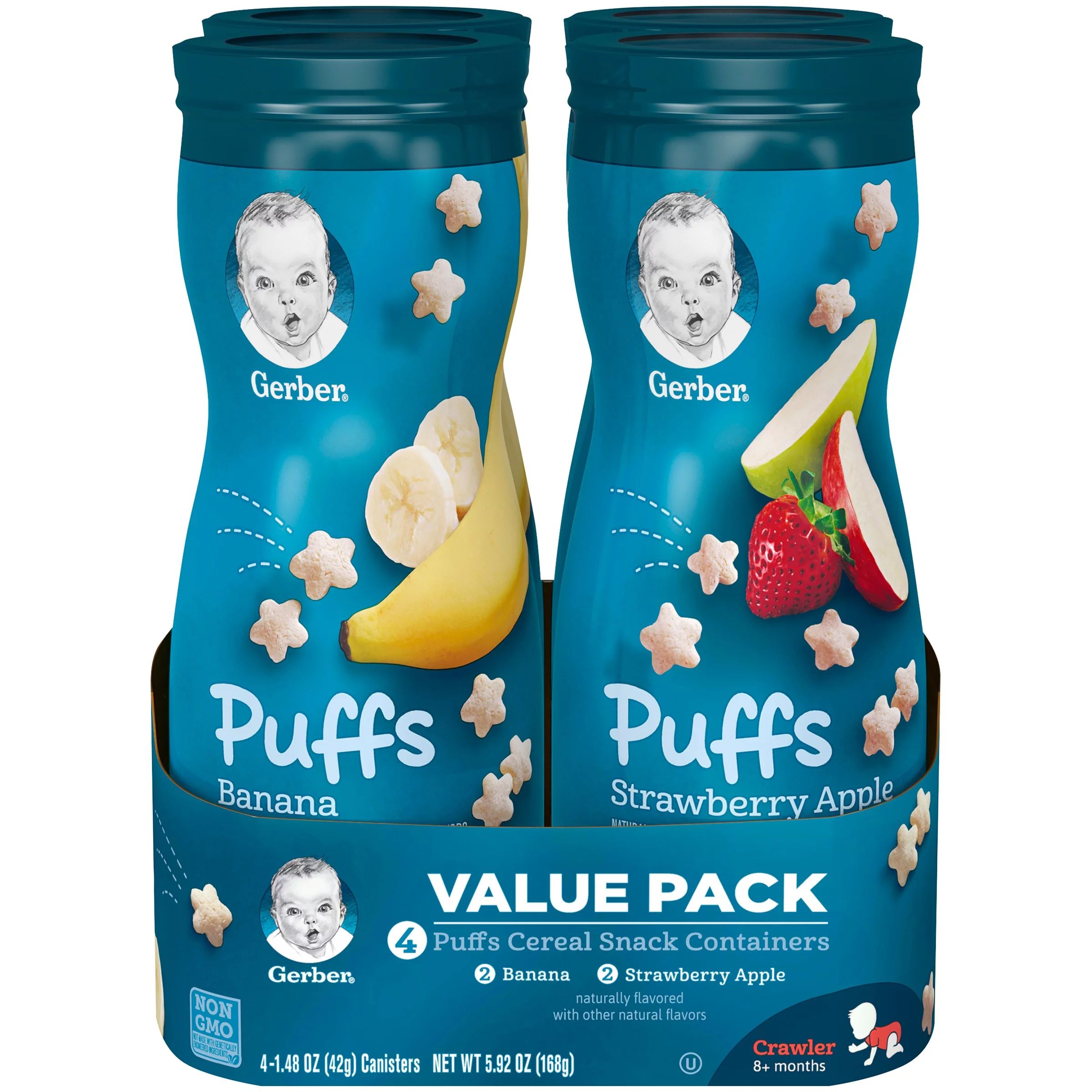 (4 Canisters) Gerber Puffs Banana/Strawberry Apple Cereal Snack Variety Pack 1.48 oz. | Walmart (US)
