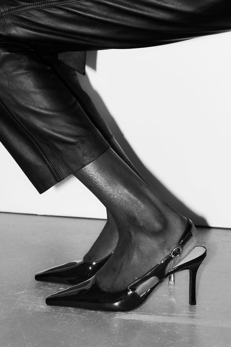 Pointed Slingback Leather Mules - Black - Ladies | H&M GB | H&M (UK, MY, IN, SG, PH, TW, HK)