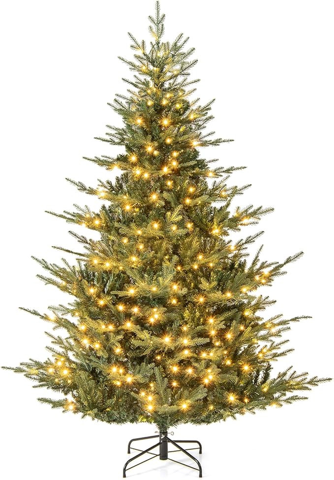 Goplus 7 FT Pre-Lit Artificial Christmas Tree, Hinged Xmas Tree with 1102 PVC & PE Mixed Branch T... | Amazon (US)